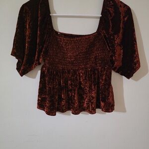 American Eagle Outfitters Velvet Smocked Top - Deep Brown